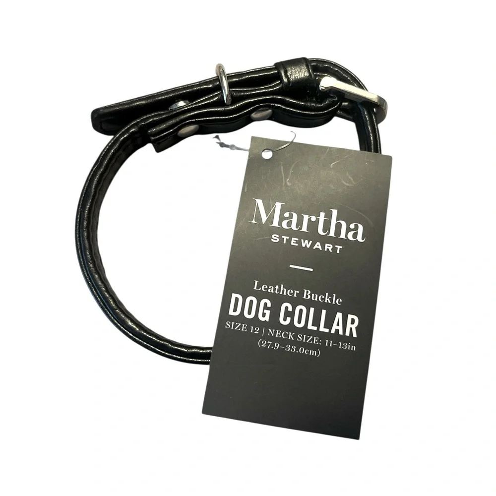 Martha Stewart Black Leather Buckle Dog Collar